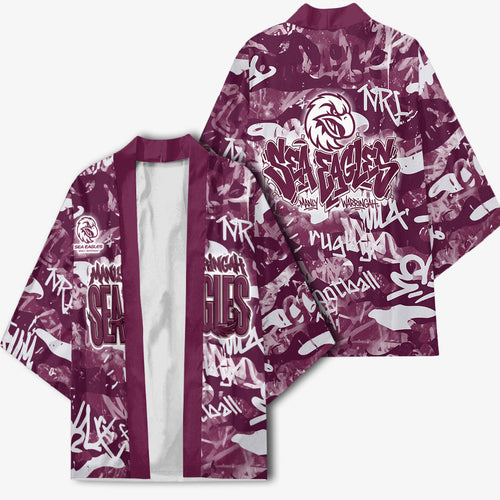 Manly Warringah Sea Eagles Rugby Kimono Graffiti Typography Urban Camo Abstract Street Style