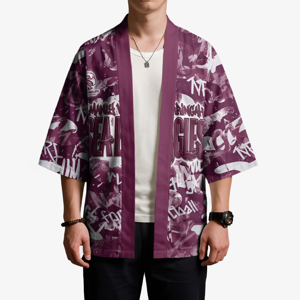 Manly Warringah Sea Eagles Rugby Kimono Graffiti Typography Urban Camo Abstract Street Style