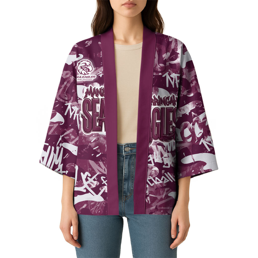 Manly Warringah Sea Eagles Rugby Kimono Graffiti Typography Urban Camo Abstract Street Style