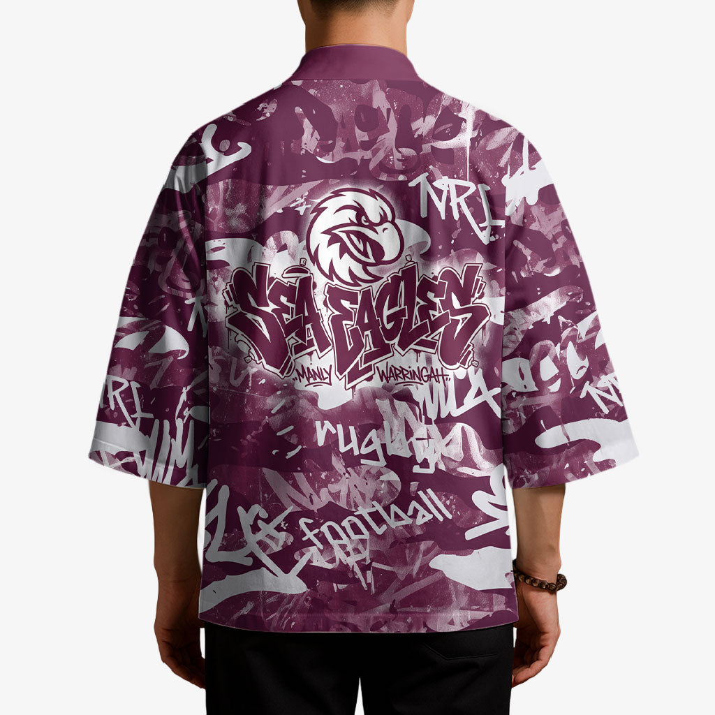 Manly Warringah Sea Eagles Rugby Kimono Graffiti Typography Urban Camo Abstract Street Style