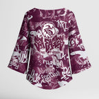 Manly Warringah Sea Eagles Rugby Kimono Sleeve Blouse Graffiti Typography Urban Camo Abstract Street Style