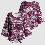 Manly Warringah Sea Eagles Rugby Kimono Sleeve Blouse Graffiti Typography Urban Camo Abstract Street Style