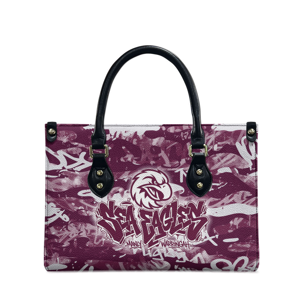 Manly Warringah Sea Eagles Rugby Leather Bag Graffiti Typography Urban Camo Abstract Street Style
