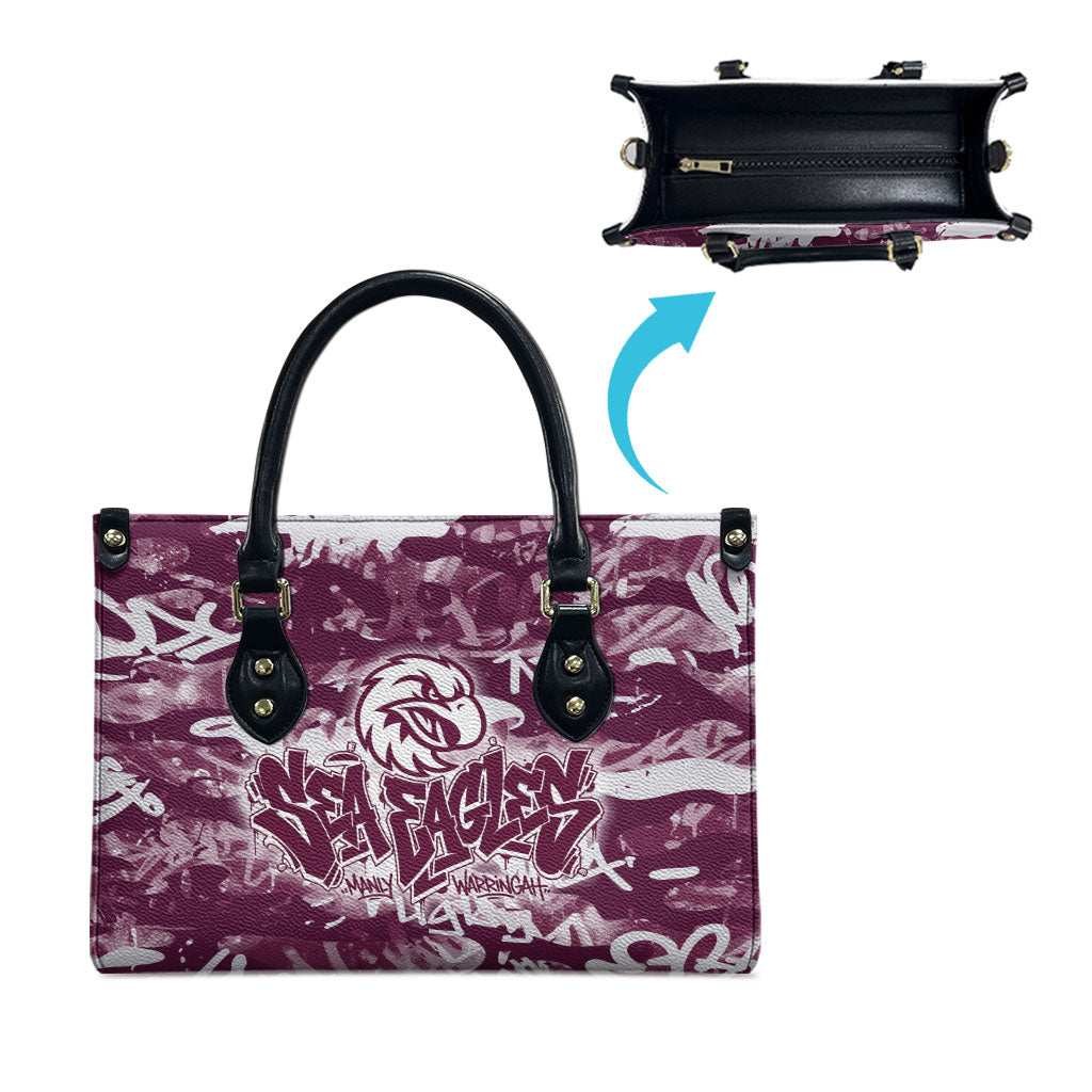 Manly Warringah Sea Eagles Rugby Leather Bag Graffiti Typography Urban Camo Abstract Street Style