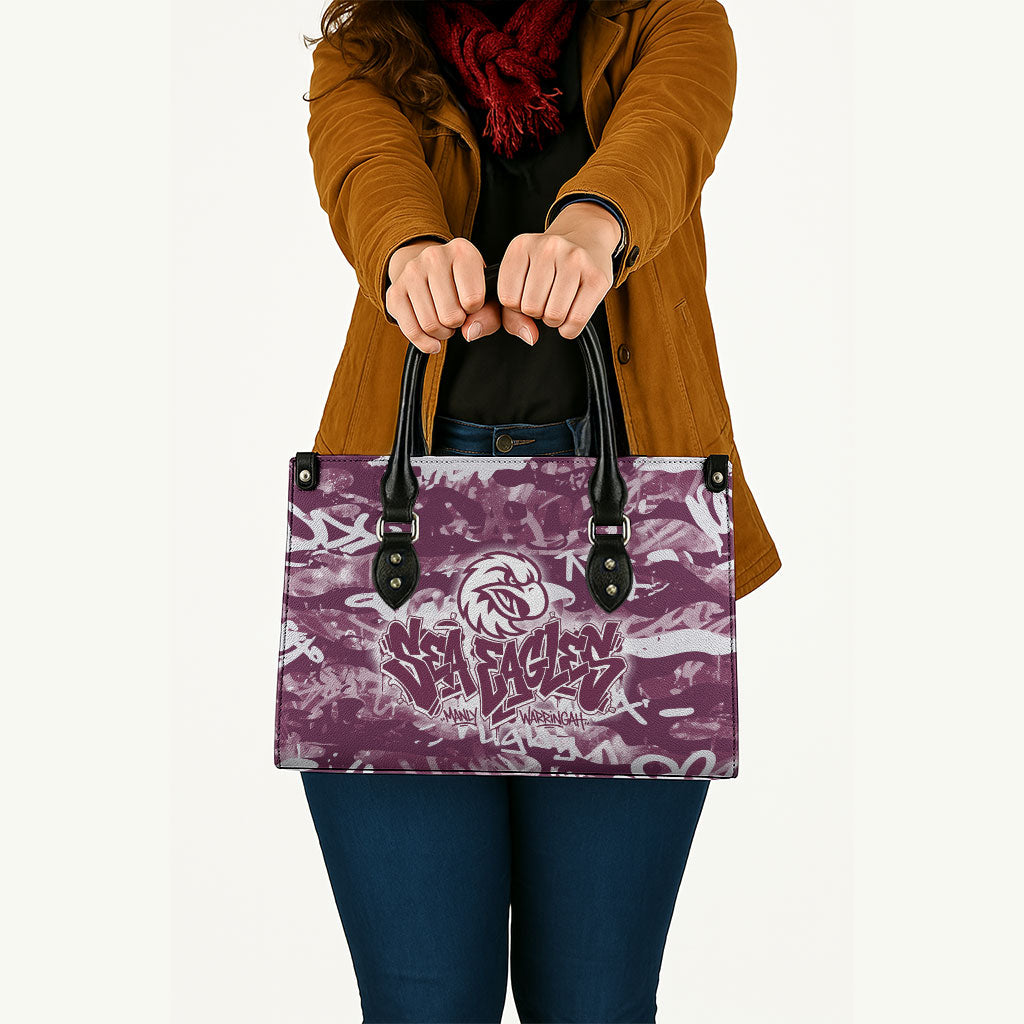 Manly Warringah Sea Eagles Rugby Leather Bag Graffiti Typography Urban Camo Abstract Street Style