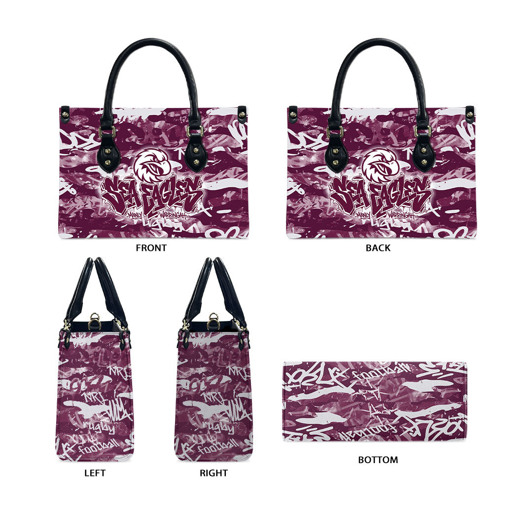 Manly Warringah Sea Eagles Rugby Leather Bag Graffiti Typography Urban Camo Abstract Street Style