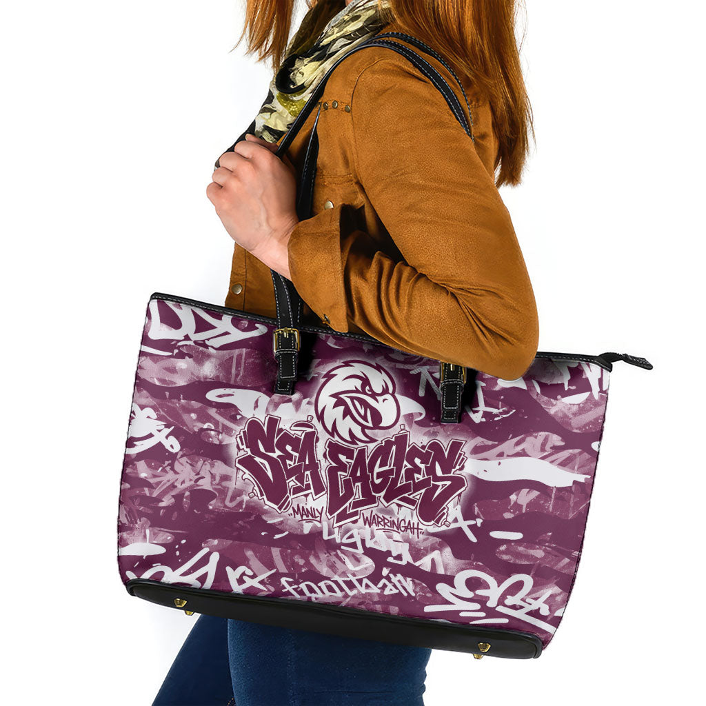 Manly Warringah Sea Eagles Rugby Leather Tote Bag Graffiti Typography Urban Camo Abstract Street Style