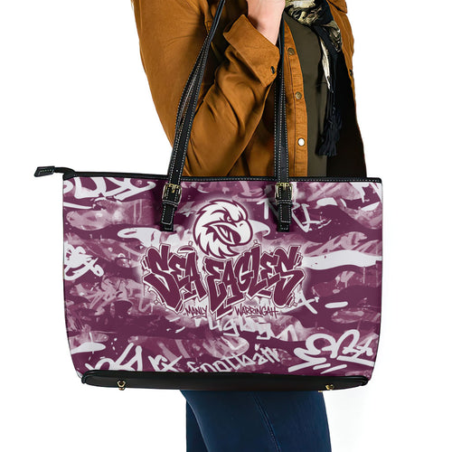 Manly Warringah Sea Eagles Rugby Leather Tote Bag Graffiti Typography Urban Camo Abstract Street Style