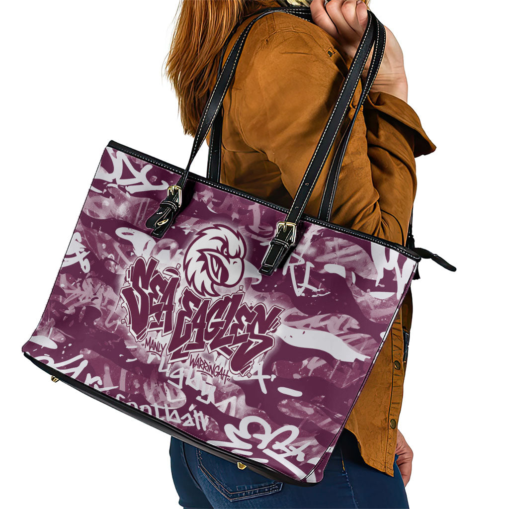 Manly Warringah Sea Eagles Rugby Leather Tote Bag Graffiti Typography Urban Camo Abstract Street Style