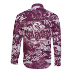 Manly Warringah Sea Eagles Rugby Long Sleeve Button Shirt Graffiti Typography Urban Camo Abstract Street Style