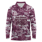 Manly Warringah Sea Eagles Rugby Long Sleeve Polo Shirt Graffiti Typography Urban Camo Abstract Street Style