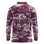 Manly Warringah Sea Eagles Rugby Long Sleeve Polo Shirt Graffiti Typography Urban Camo Abstract Street Style