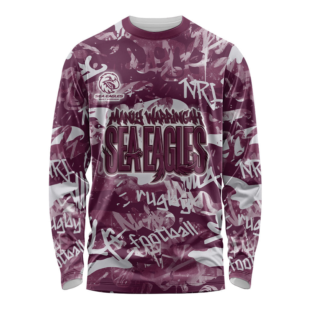Manly Warringah Sea Eagles Rugby Long Sleeve Shirt Graffiti Typography Urban Camo Abstract Street Style