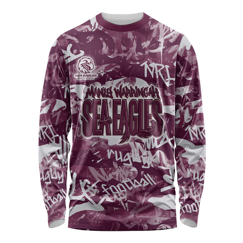 Manly Warringah Sea Eagles Rugby Long Sleeve Shirt Graffiti Typography Urban Camo Abstract Street Style