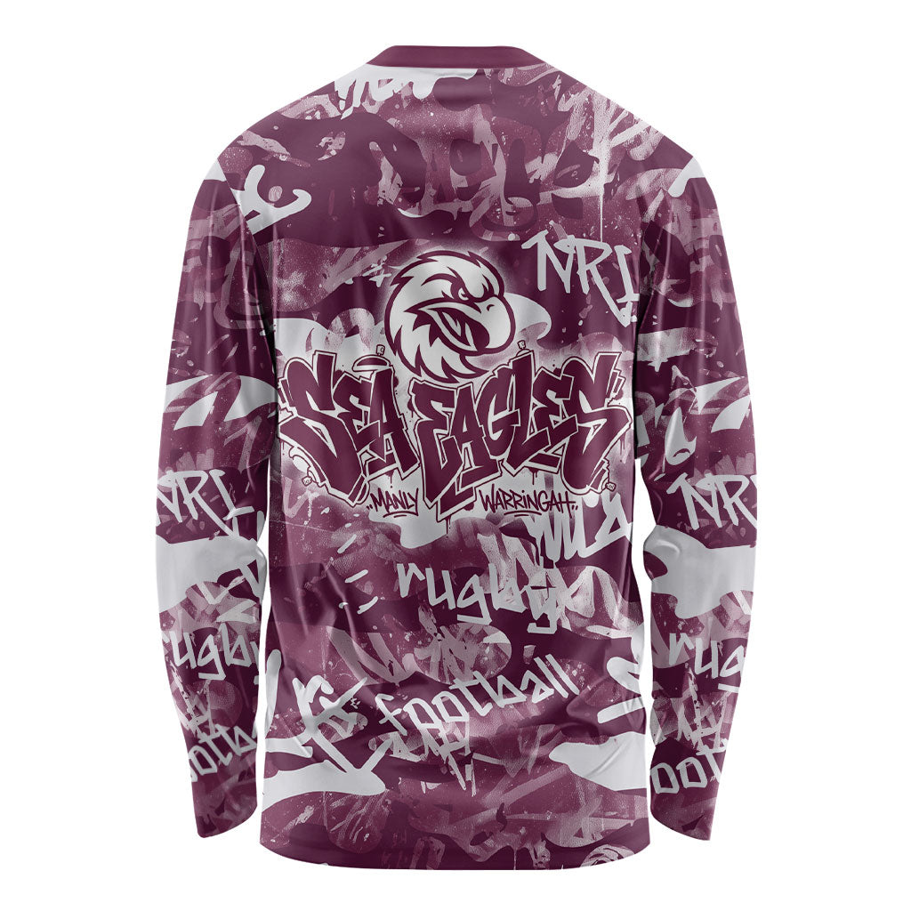 Manly Warringah Sea Eagles Rugby Long Sleeve Shirt Graffiti Typography Urban Camo Abstract Street Style