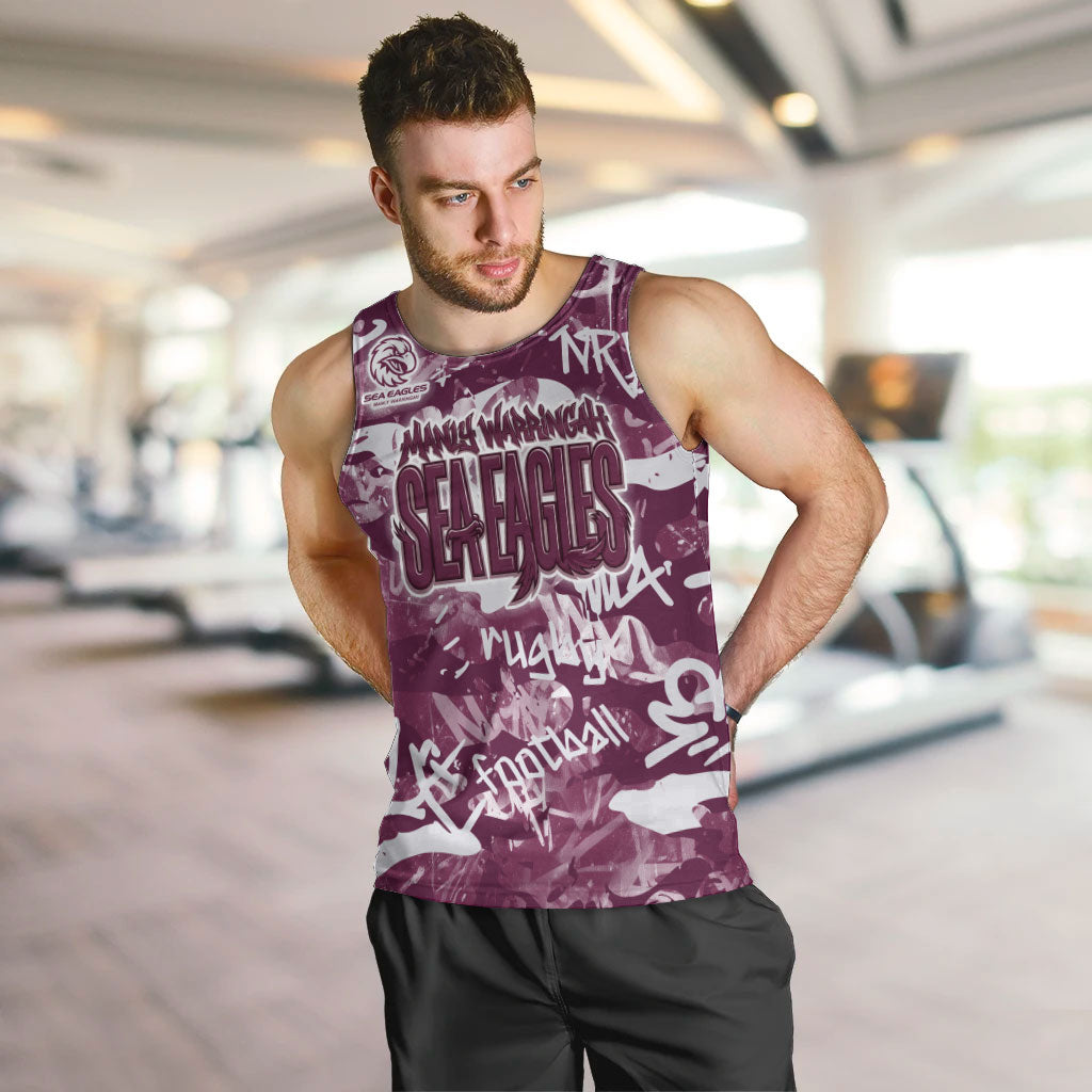 Manly Warringah Sea Eagles Rugby Men Tank Top Graffiti Typography Urban Camo Abstract Street Style