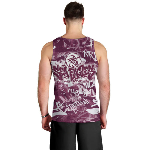 Manly Warringah Sea Eagles Rugby Men Tank Top Graffiti Typography Urban Camo Abstract Street Style