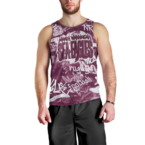 Manly Warringah Sea Eagles Rugby Men Tank Top Graffiti Typography Urban Camo Abstract Street Style