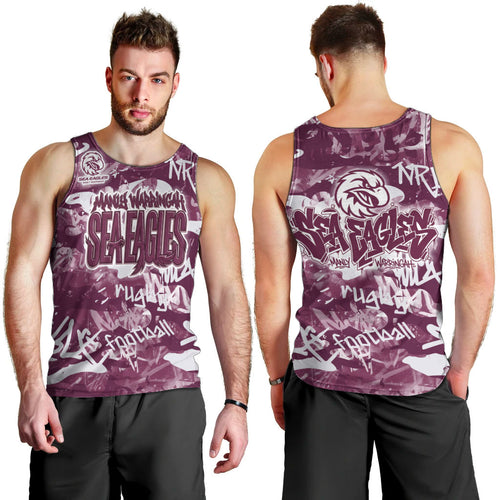 Manly Warringah Sea Eagles Rugby Men Tank Top Graffiti Typography Urban Camo Abstract Street Style