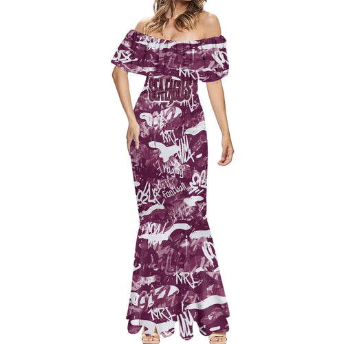 Manly Warringah Sea Eagles Rugby Mermaid Dress Graffiti Typography Urban Camo Abstract Street Style