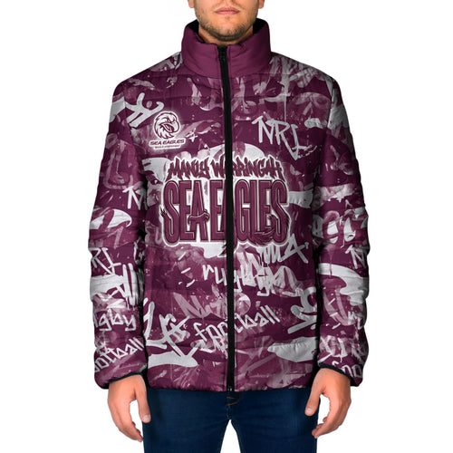 Manly Warringah Sea Eagles Rugby Padded Jacket Graffiti Typography Urban Camo Abstract Street Style