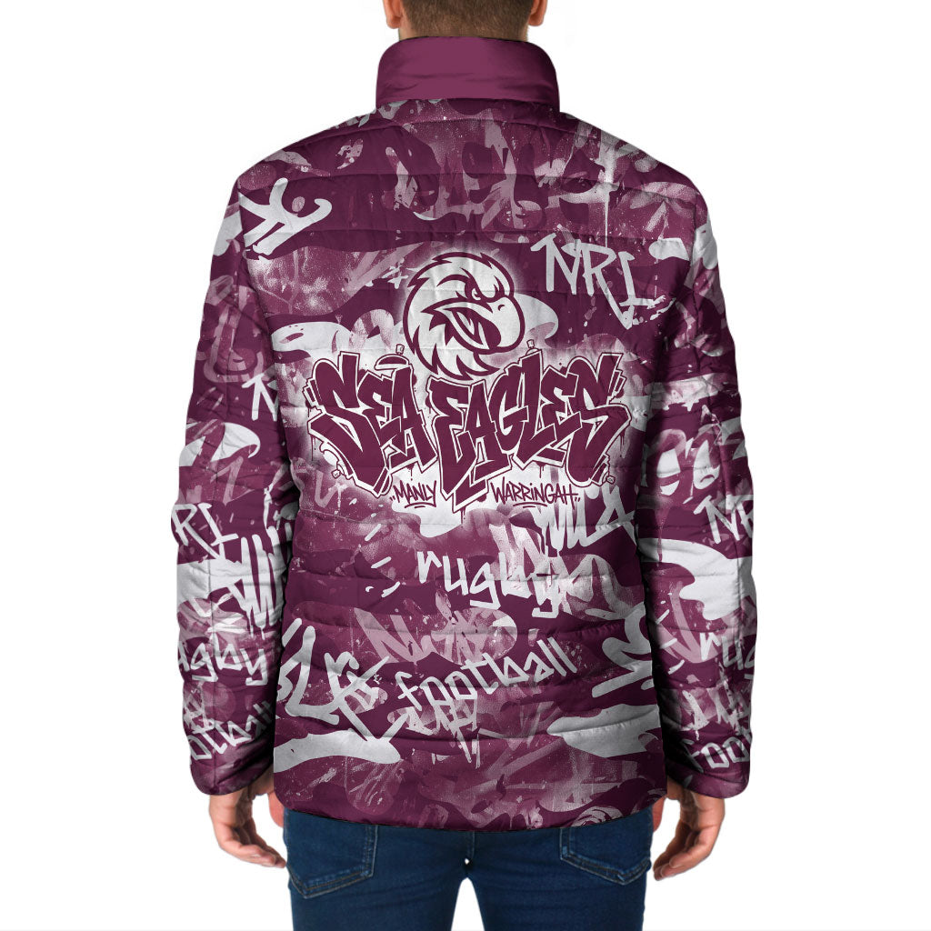 Manly Warringah Sea Eagles Rugby Padded Jacket Graffiti Typography Urban Camo Abstract Street Style