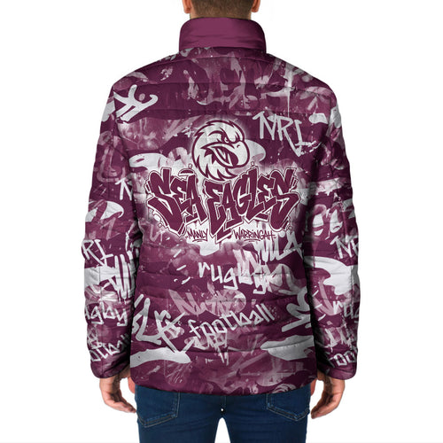 Manly Warringah Sea Eagles Rugby Padded Jacket Graffiti Typography Urban Camo Abstract Street Style