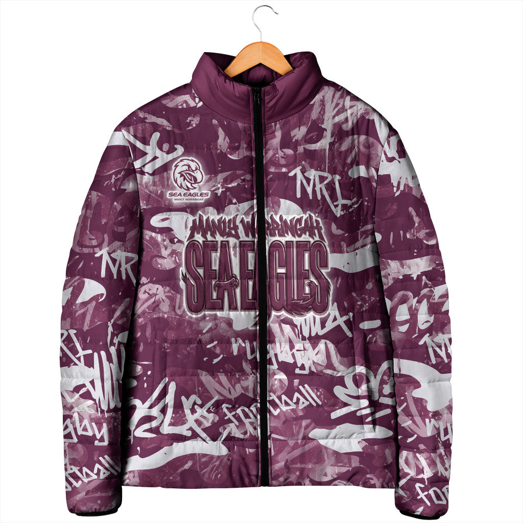 Manly Warringah Sea Eagles Rugby Padded Jacket Graffiti Typography Urban Camo Abstract Street Style