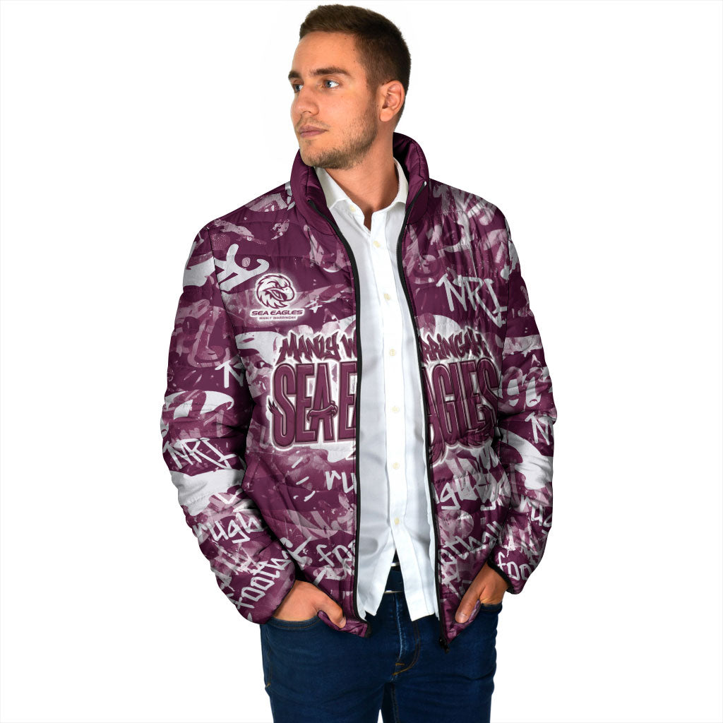 Manly Warringah Sea Eagles Rugby Padded Jacket Graffiti Typography Urban Camo Abstract Street Style