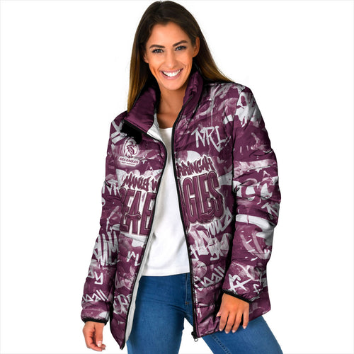 Manly Warringah Sea Eagles Rugby Padded Jacket Graffiti Typography Urban Camo Abstract Street Style