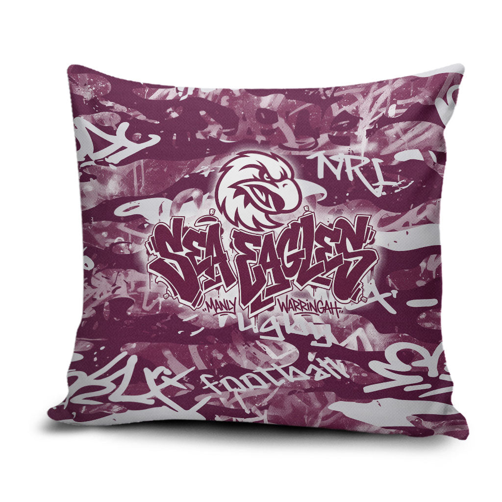 Manly Warringah Sea Eagles Rugby Pillow Cover Graffiti Typography Urban Camo Abstract Street Style