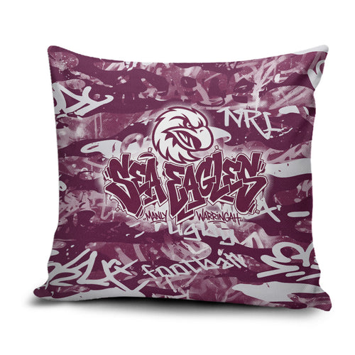 Manly Warringah Sea Eagles Rugby Pillow Cover Graffiti Typography Urban Camo Abstract Street Style