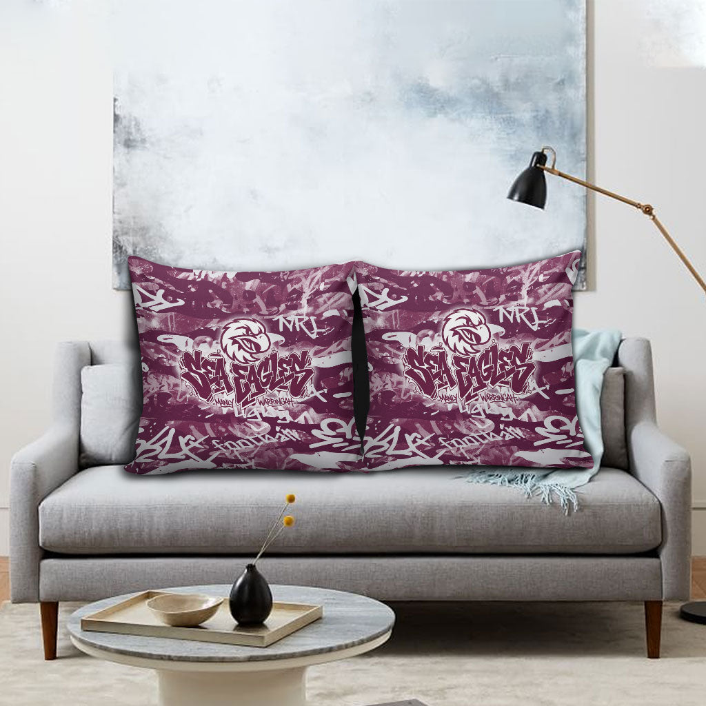 Manly Warringah Sea Eagles Rugby Pillow Cover Graffiti Typography Urban Camo Abstract Street Style