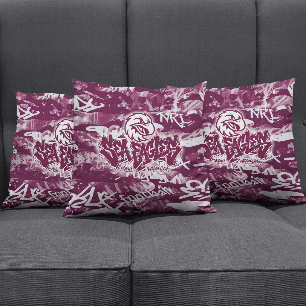 Manly Warringah Sea Eagles Rugby Pillow Cover Graffiti Typography Urban Camo Abstract Street Style