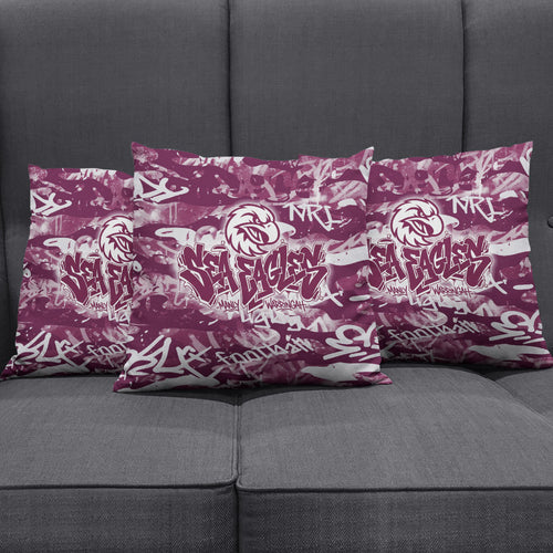 Manly Warringah Sea Eagles Rugby Pillow Cover Graffiti Typography Urban Camo Abstract Street Style
