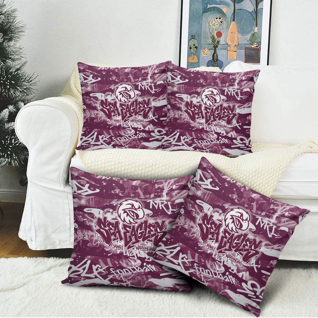 Manly Warringah Sea Eagles Rugby Pillow Cover Graffiti Typography Urban Camo Abstract Street Style