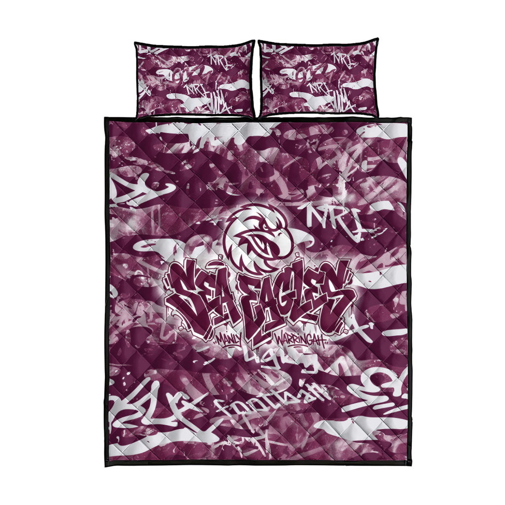 Manly Warringah Sea Eagles Rugby Quilt Bed Set Graffiti Typography Urban Camo Abstract Street Style