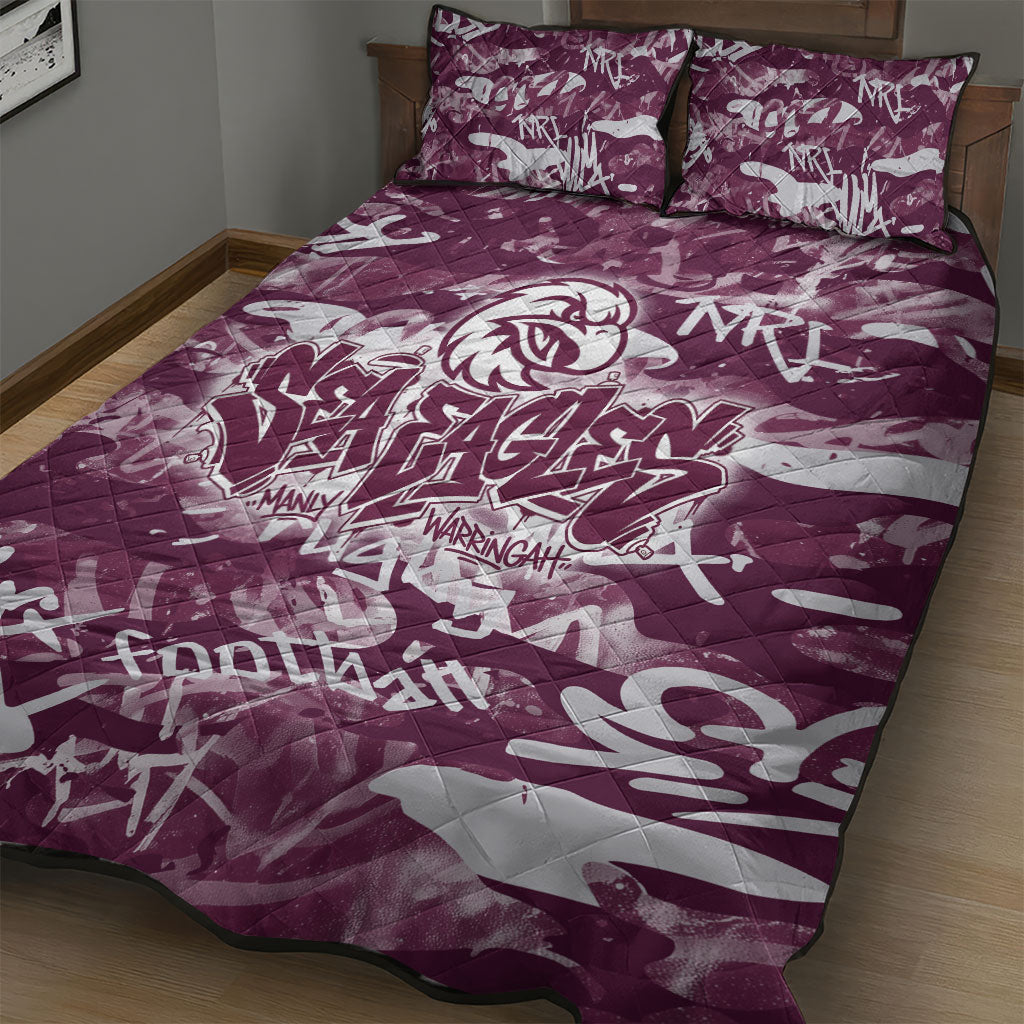 Manly Warringah Sea Eagles Rugby Quilt Bed Set Graffiti Typography Urban Camo Abstract Street Style