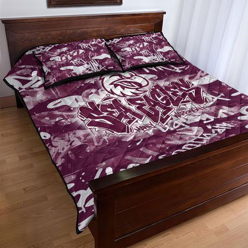 Manly Warringah Sea Eagles Rugby Quilt Bed Set Graffiti Typography Urban Camo Abstract Street Style