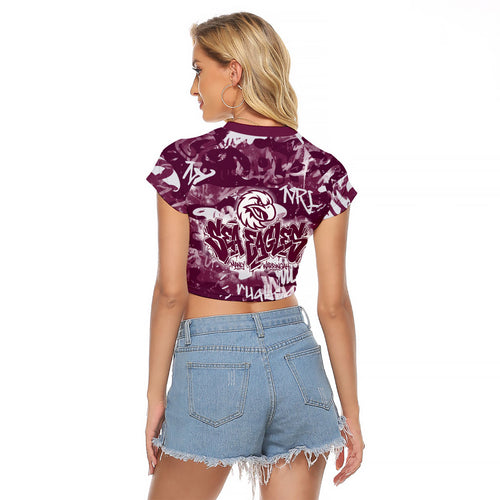 Manly Warringah Sea Eagles Rugby Raglan Cropped T Shirt Graffiti Typography Urban Camo Abstract Street Style