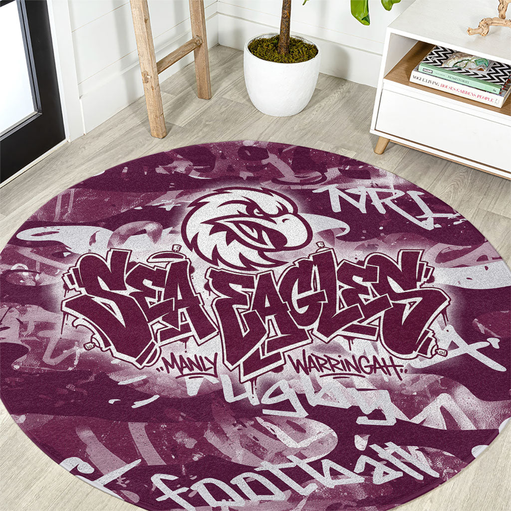 Manly Warringah Sea Eagles Rugby Round Carpet Graffiti Typography Urban Camo Abstract Street Style