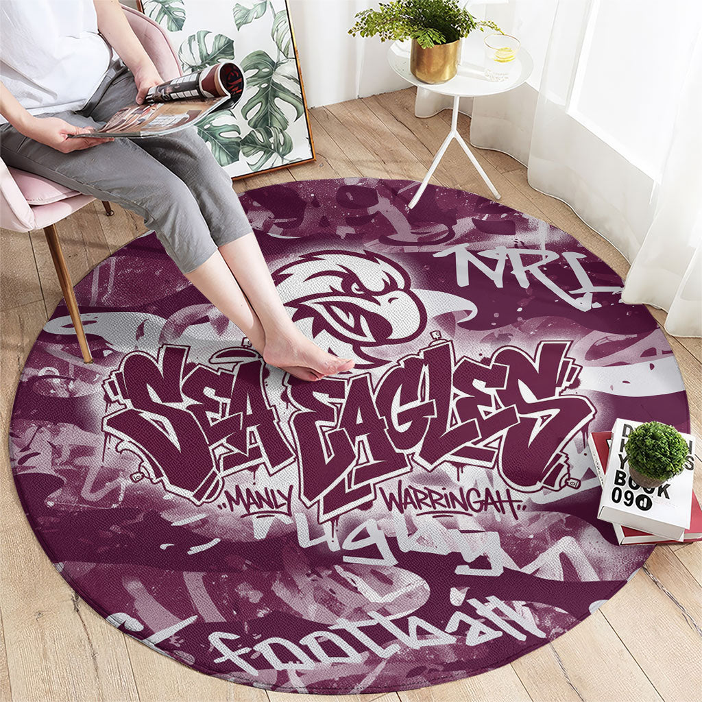Manly Warringah Sea Eagles Rugby Round Carpet Graffiti Typography Urban Camo Abstract Street Style