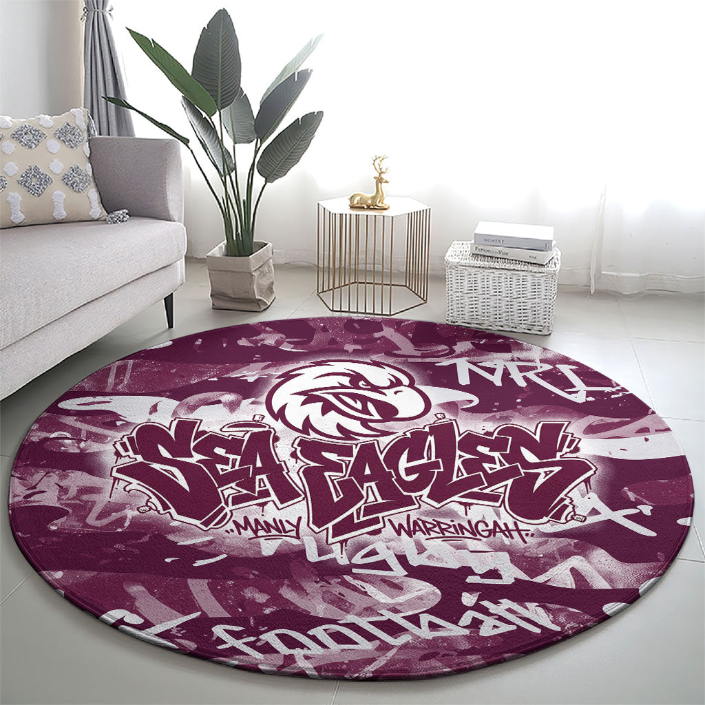 Manly Warringah Sea Eagles Rugby Round Carpet Graffiti Typography Urban Camo Abstract Street Style