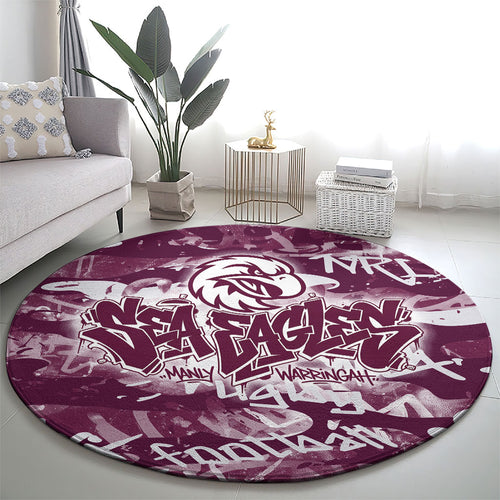 Manly Warringah Sea Eagles Rugby Round Carpet Graffiti Typography Urban Camo Abstract Street Style