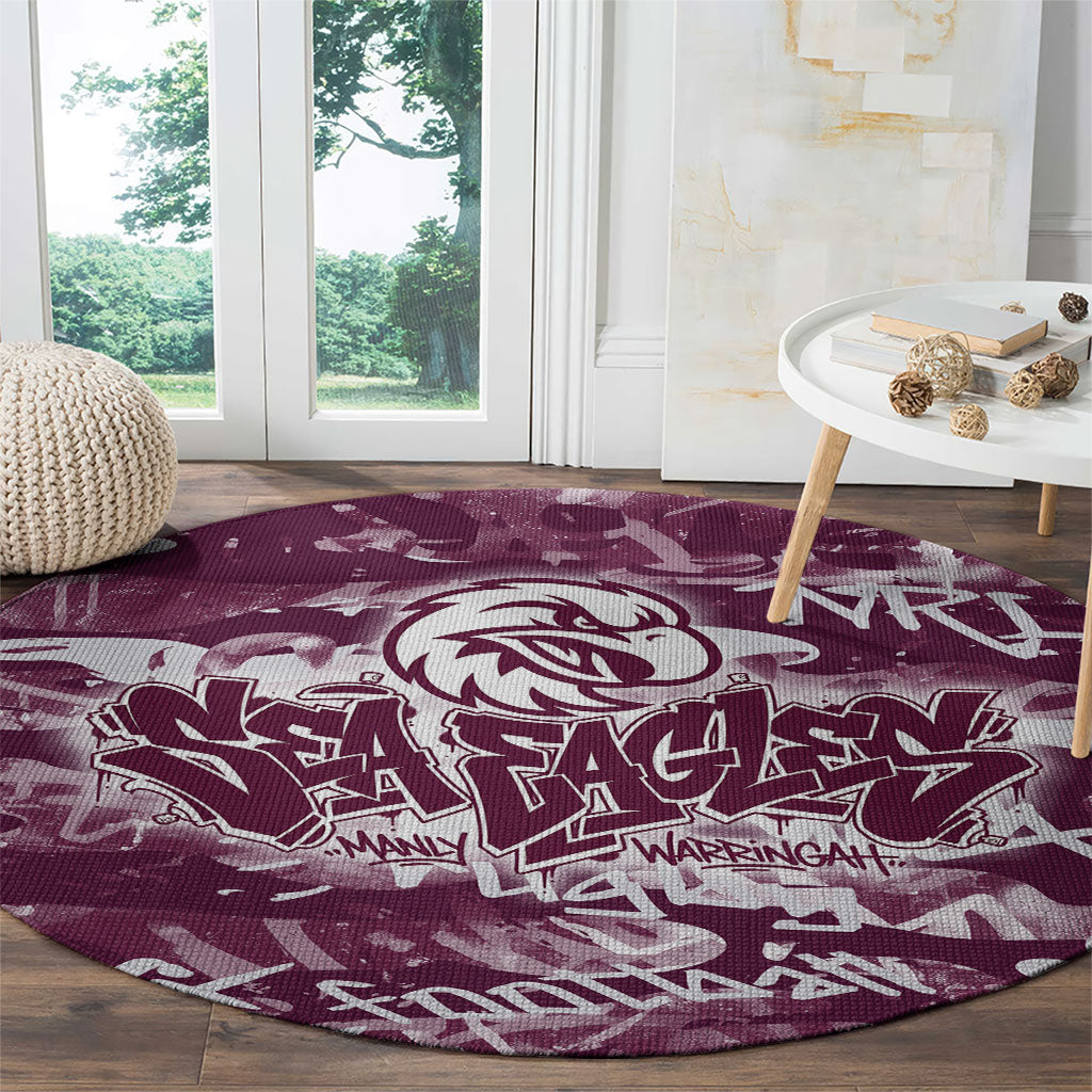 Manly Warringah Sea Eagles Rugby Round Carpet Graffiti Typography Urban Camo Abstract Street Style