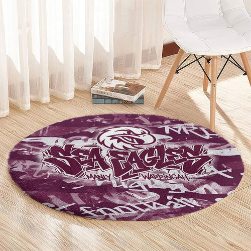 Manly Warringah Sea Eagles Rugby Round Carpet Graffiti Typography Urban Camo Abstract Street Style