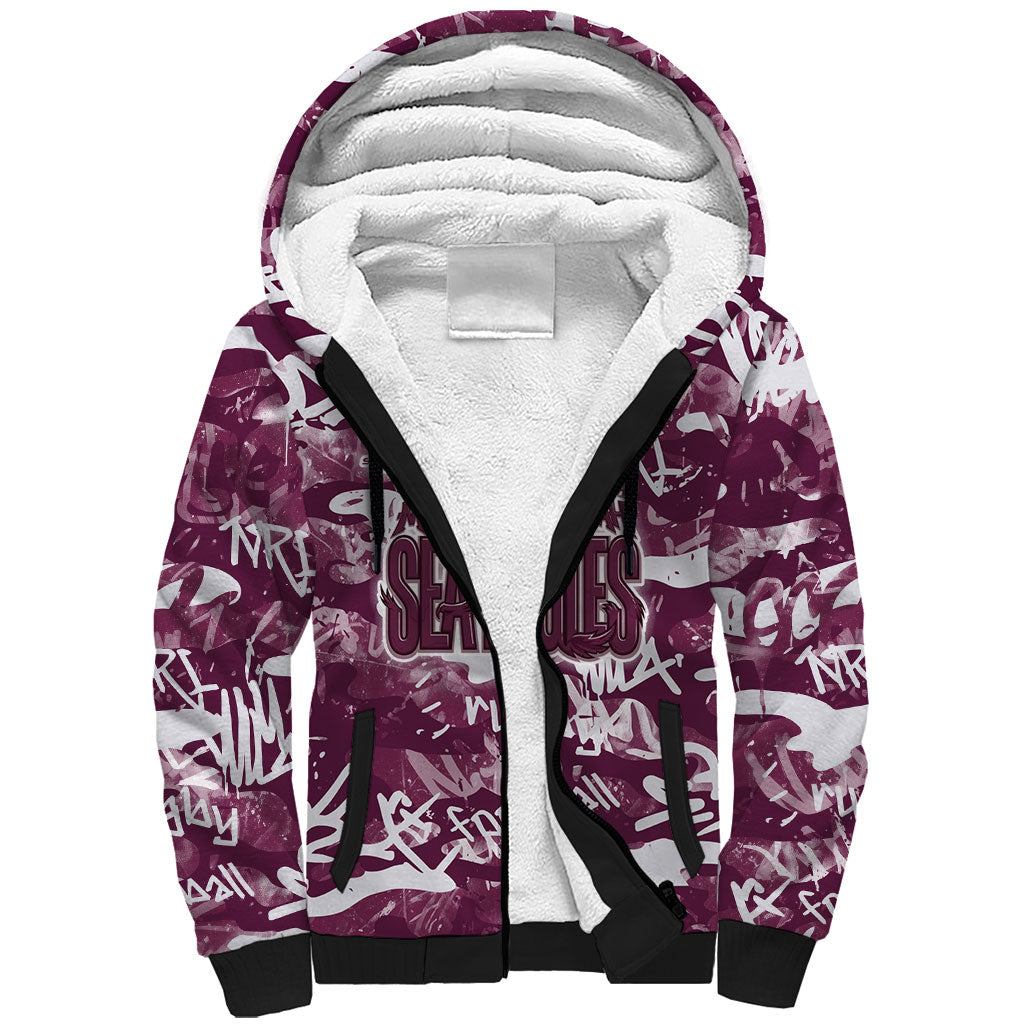 Manly Warringah Sea Eagles Rugby Sherpa Hoodie Graffiti Typography Urban Camo Abstract Street Style