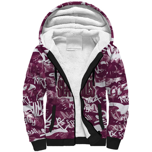 Manly Warringah Sea Eagles Rugby Sherpa Hoodie Graffiti Typography Urban Camo Abstract Street Style