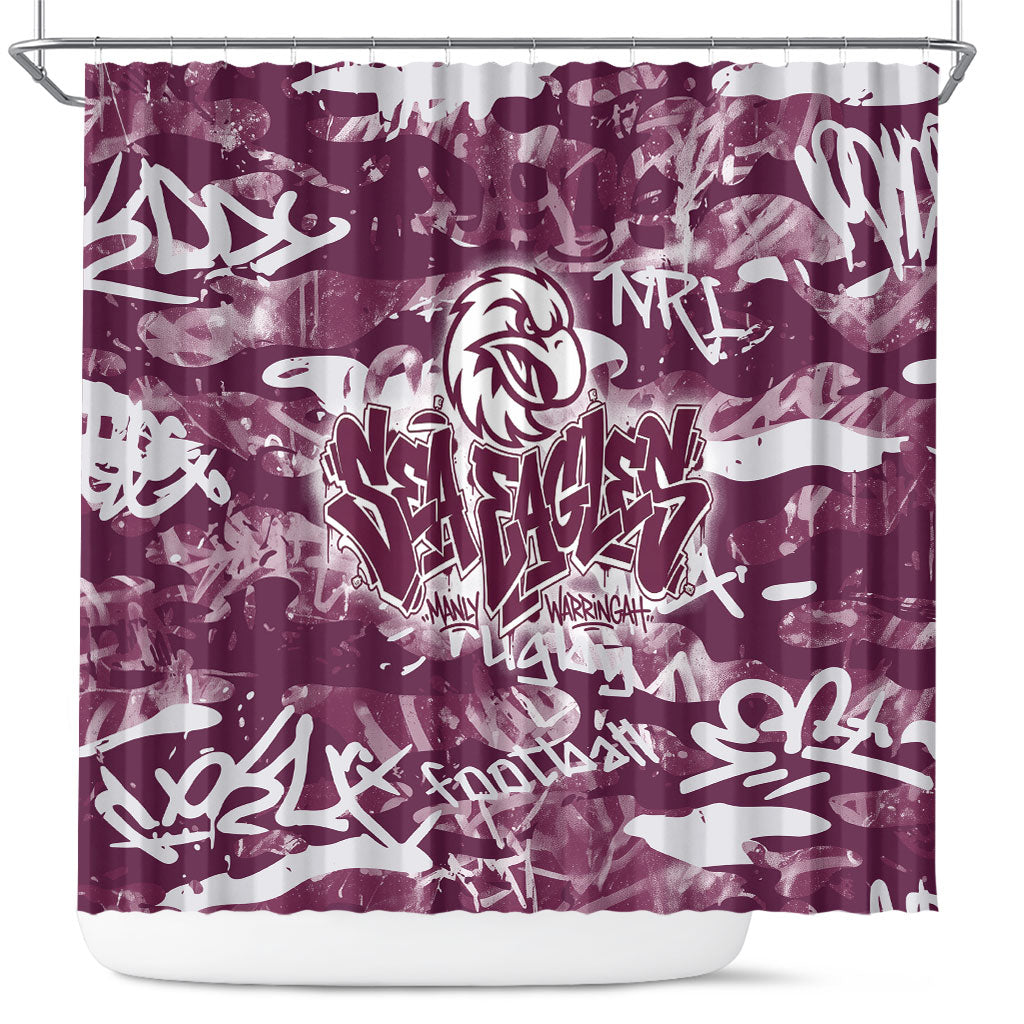Manly Warringah Sea Eagles Rugby Shower Curtain Graffiti Typography Urban Camo Abstract Street Style
