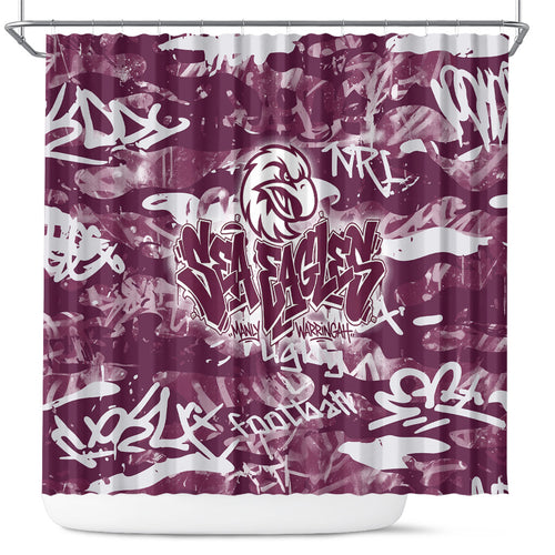 Manly Warringah Sea Eagles Rugby Shower Curtain Graffiti Typography Urban Camo Abstract Street Style